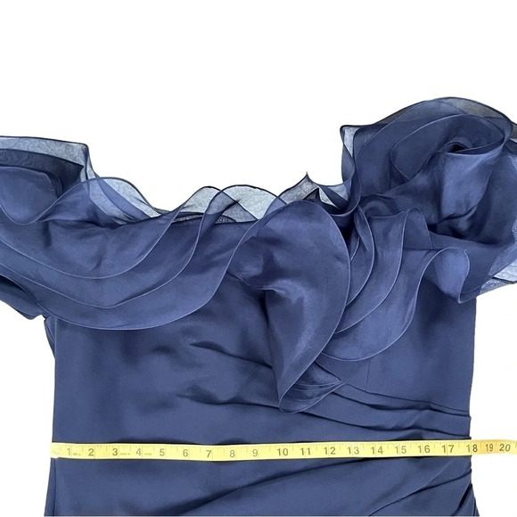 Alexander by Daymor Navy Blue Ruffled Off The Shoulder Sheath Dress 1257 Size 16 - Picture 12 of 16